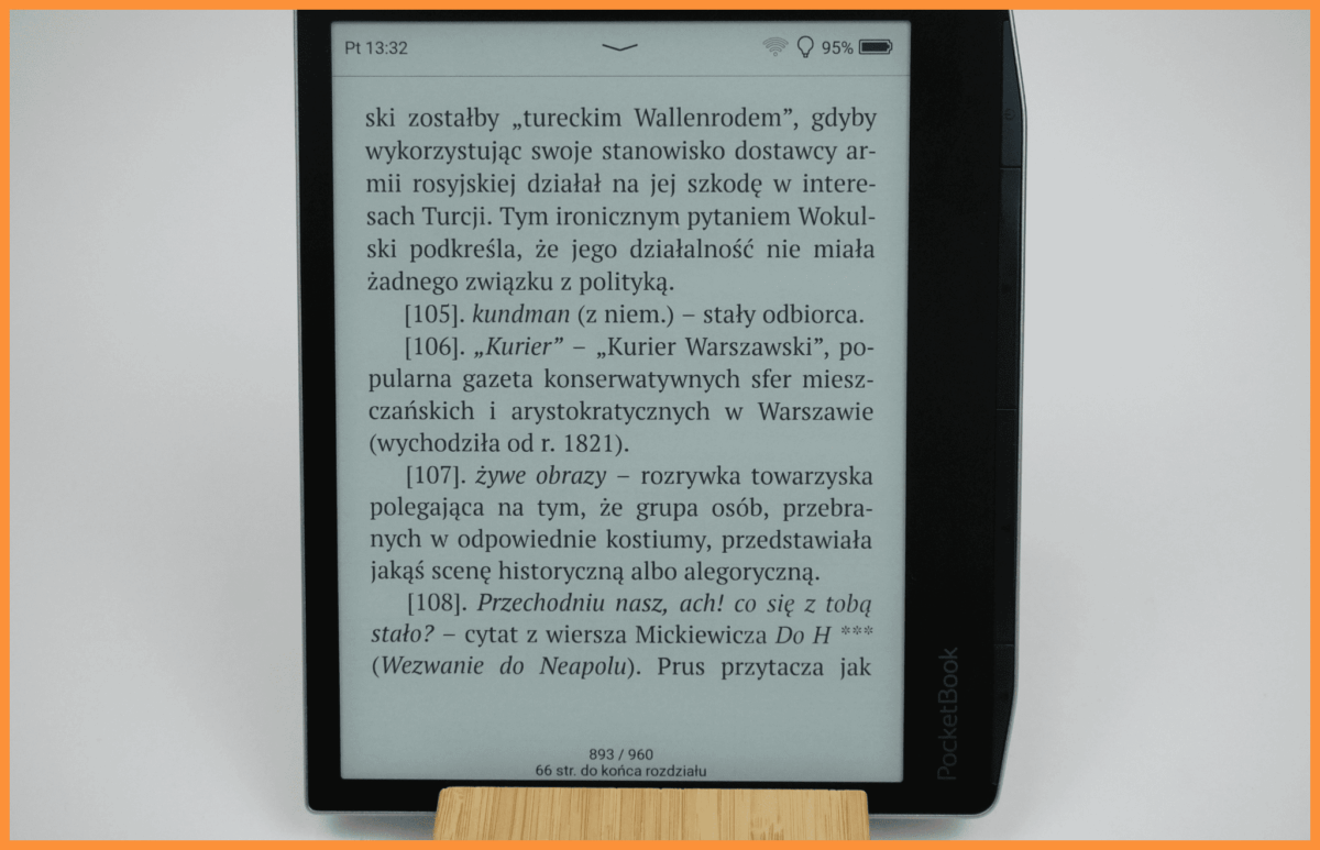 Czytnik ebook PocketBook Era z włączonym tekstem książki Lalka