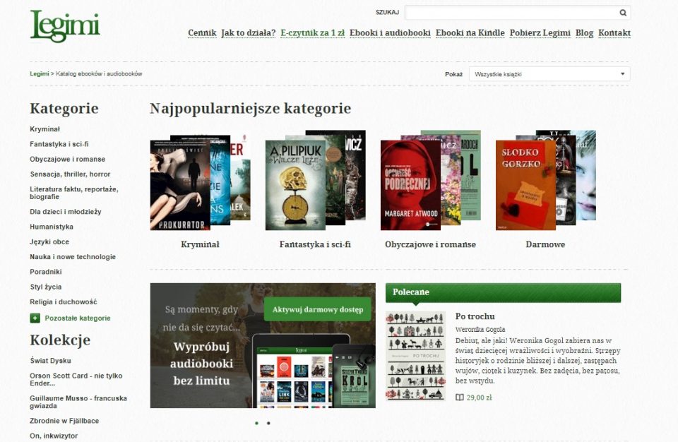 Legimi, wypożyczenie e-booków, darmowe e-booki, czytniki na książki