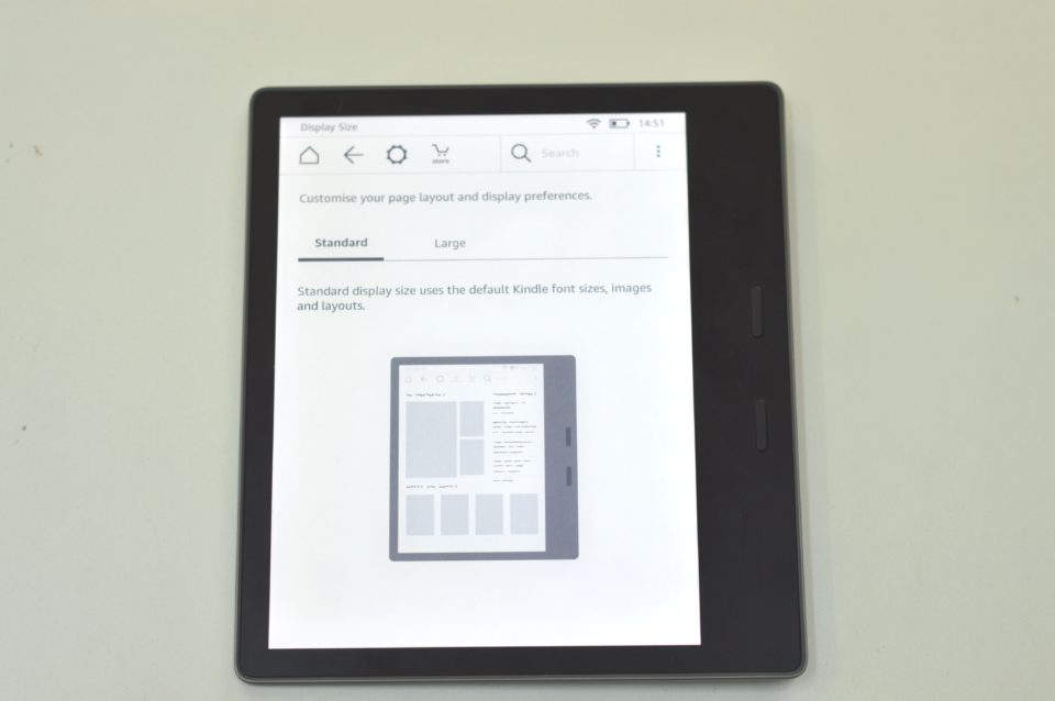 Powiększaniu ekranu w Kindle Oasis 2 standard display size.