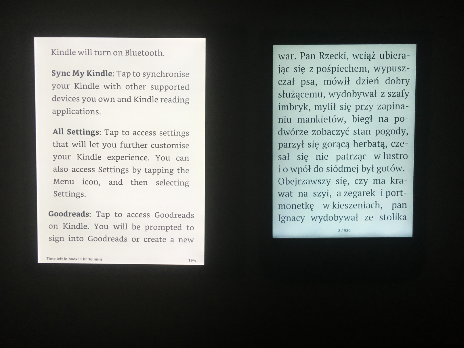 podświetlenie porównanie Kindle Oasis 2 PocketBook Touch Lux 4