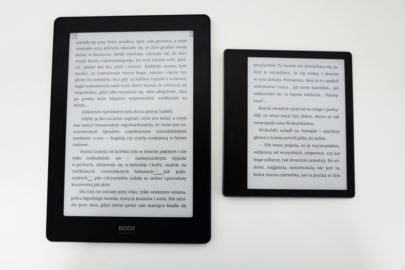 Onyx Boox Note S Kindle Oasis 2 tekst porównanie ekranów ostrość kontrast tekstu.