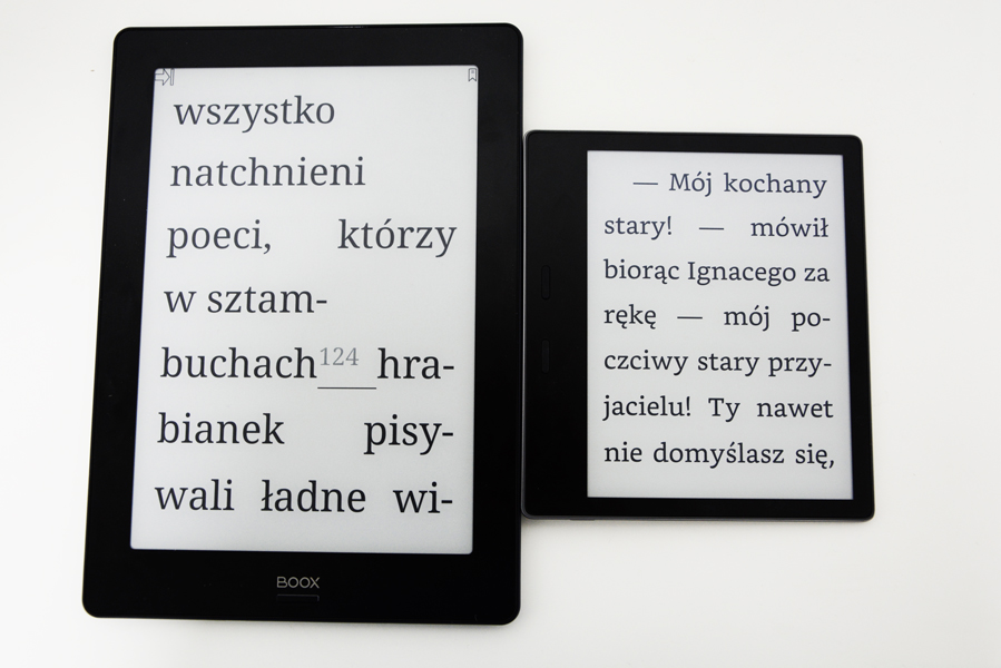 Onyx Boox Note S Kindle Oasis 2 powiększony tekst porównanie.