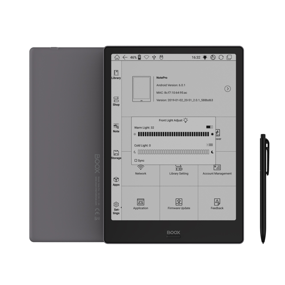 Onyx Boox Note pro funkcja podświetlenia