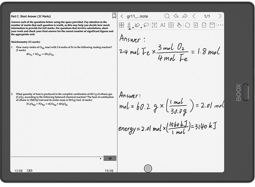 Onyx Boox Note 2 dzielenie ekranu doskonały do notowania po plikach PDF za pomocą rysika WACOM.