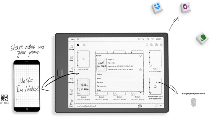 Przesyłaj notatki między urządzeniami na czytniku e-booków Onyx Boox Note 2.