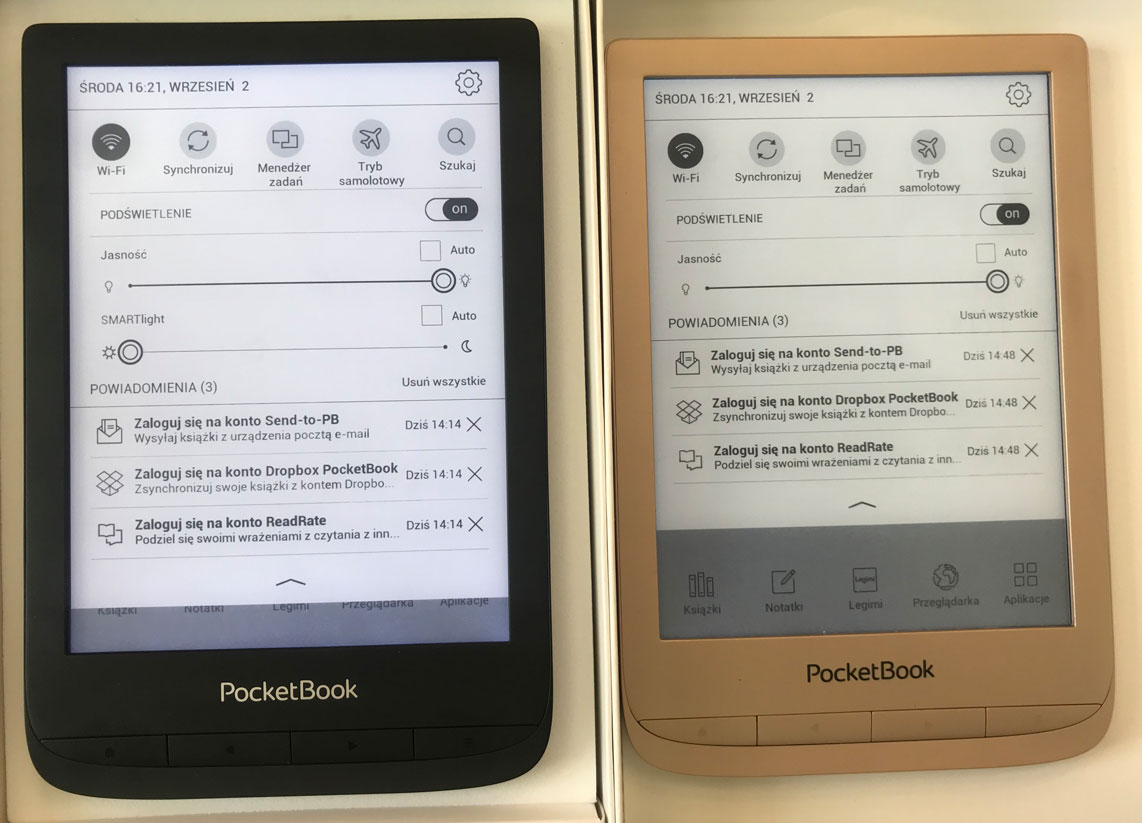 Porównanie podświetlenia PocketBook Touch Lux 5 vs PocketBook Touch Lux 4