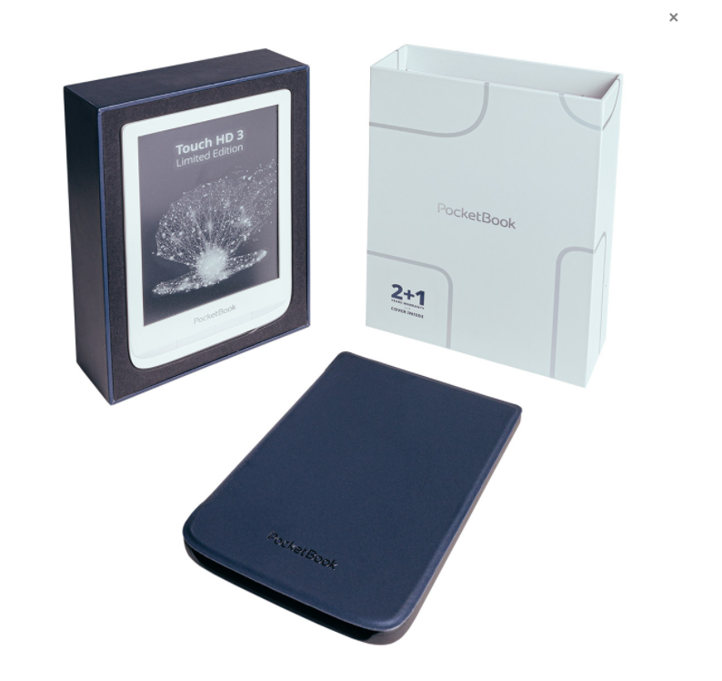 PocketBook Touch HD 3 w zestawie z granatowym etui i dodatkowym rokiem gwarancji.