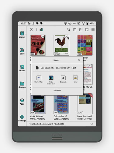 Przesyłanie e-booków na inne urządzenia na tabletach E-Ink Onyx Boox.