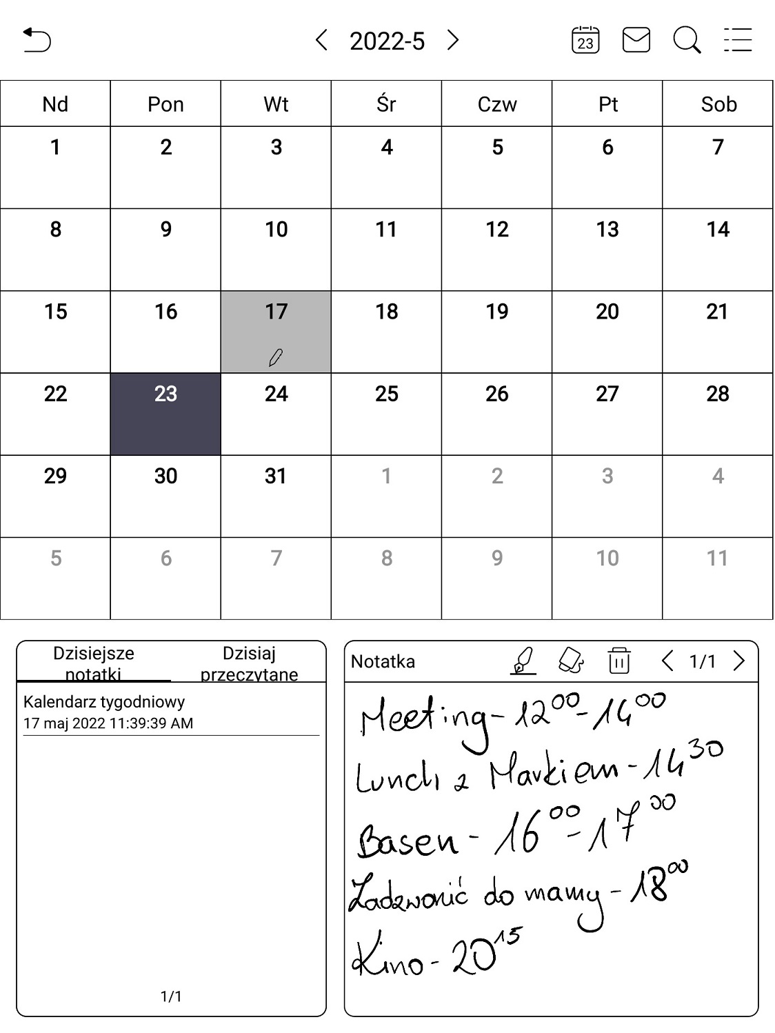Aplikacja "Notatka z kalendarza""