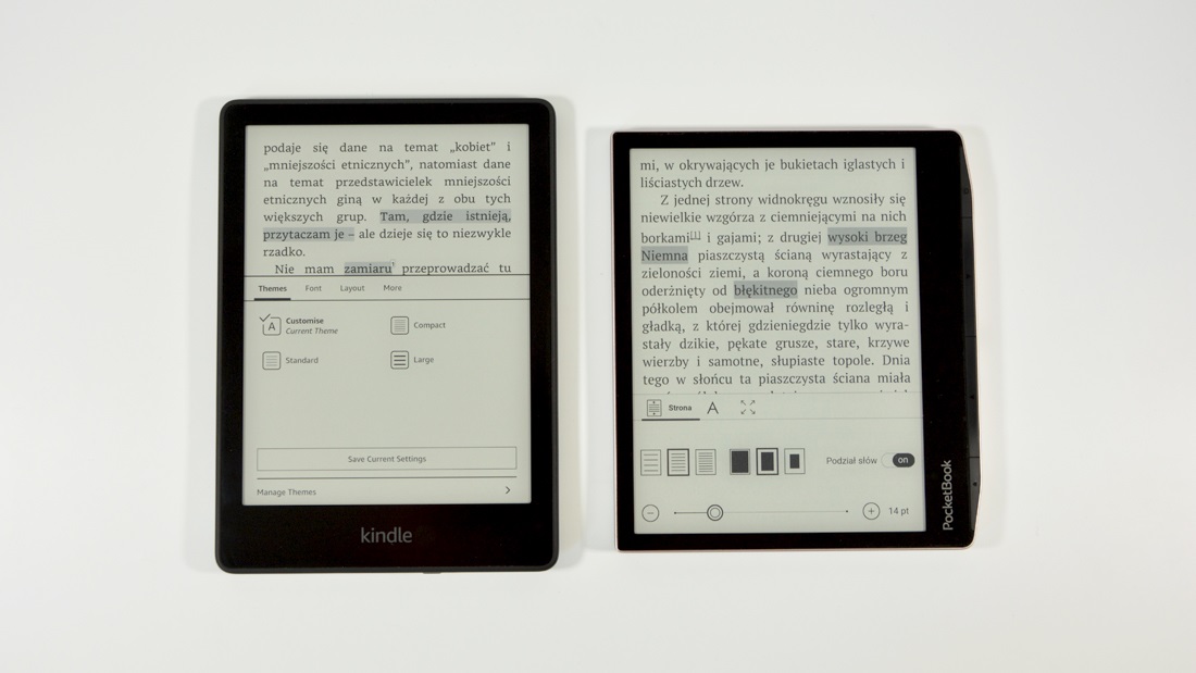 Ustawienia ksiazki dostępne na czytnikach Kindle i PocketBook