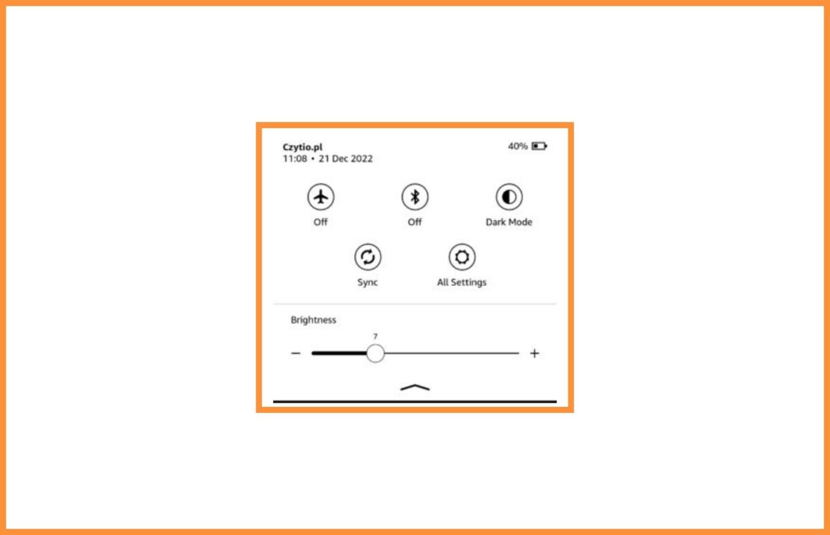 Panel sterowania e-notatnika Kindle 11 z 2022 roku.