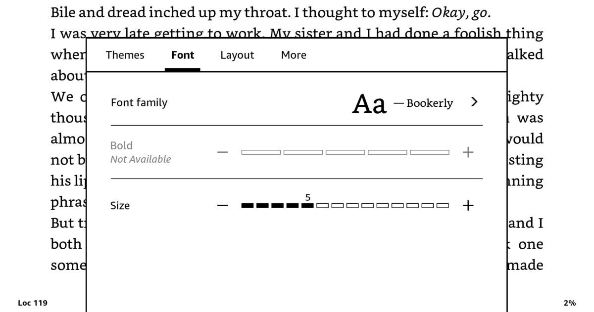 Kindle Scribe - ustawienia czcionki