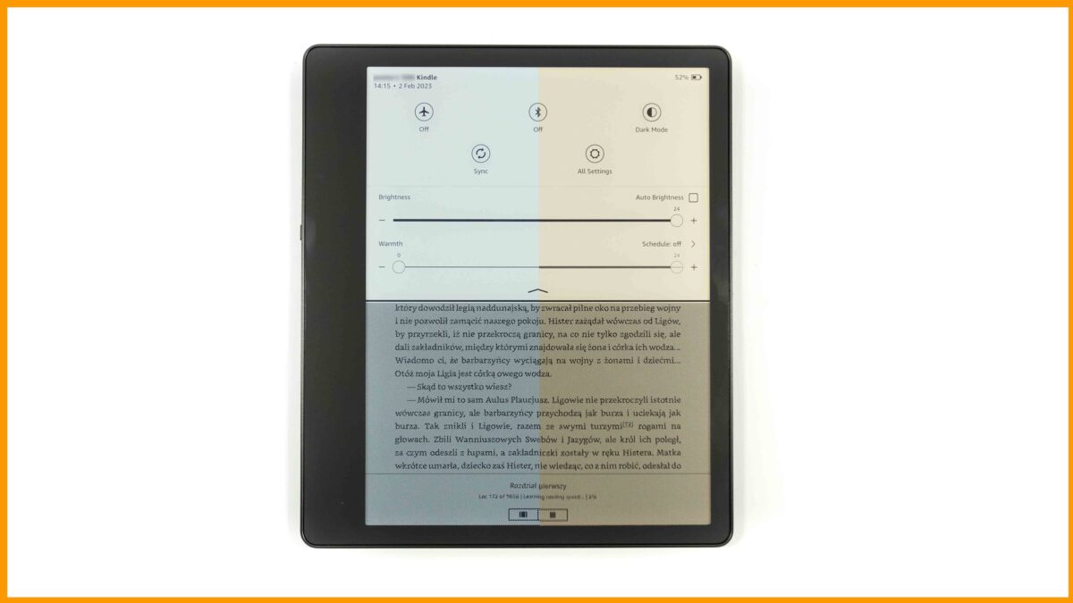 Podświetlenie ekranu Kindle Scribe