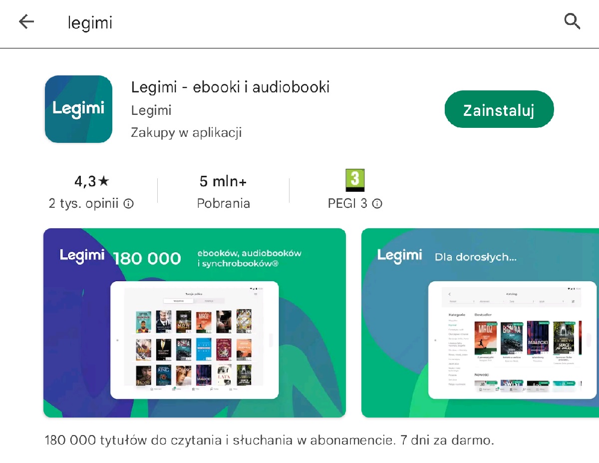 Instalacja Legimi ze Sklepu Google Play