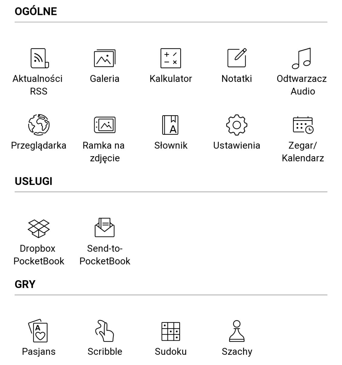 PocketBook Inkpad 4 - domyślne aplikacje
