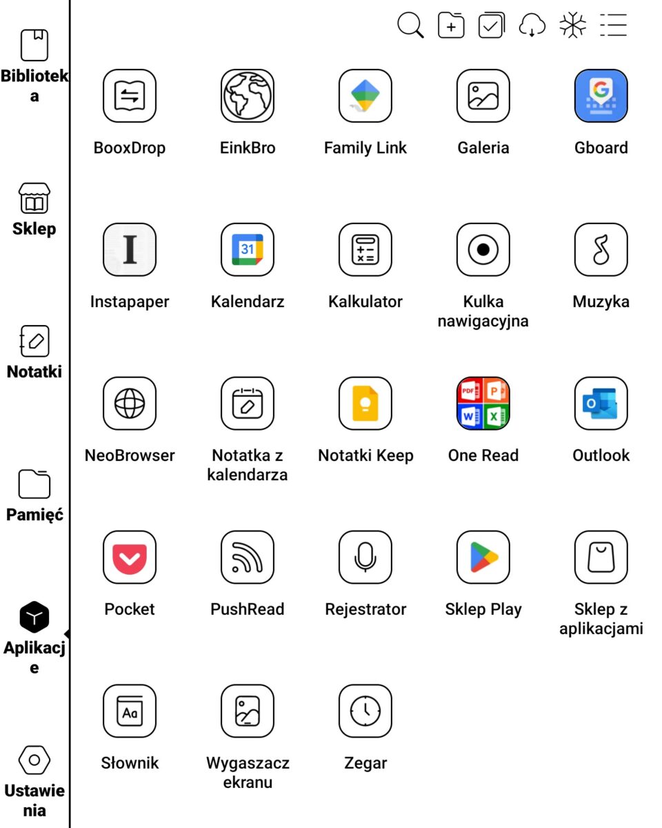 Onyx Boox Nova Air 2 - aplikacje domyślne i zewnętrzne