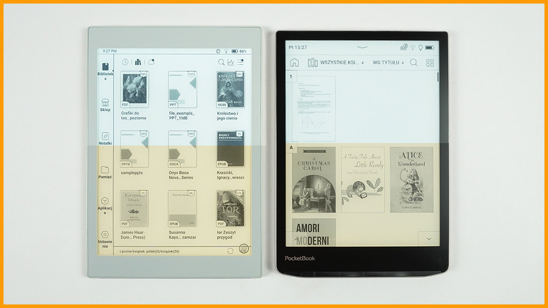 Onyx Boox Nova Air 2 vs PocketBook InkPad 4 -podświetlenie ekranu