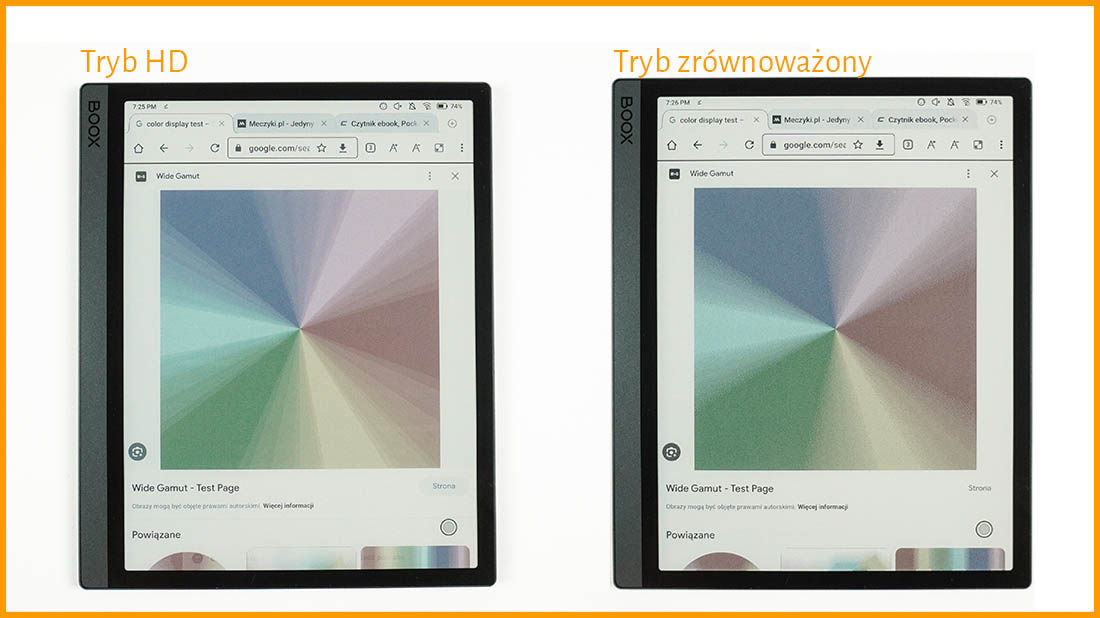 Onyx Boox Tab Ultra C - porównanie trybów odświeżania