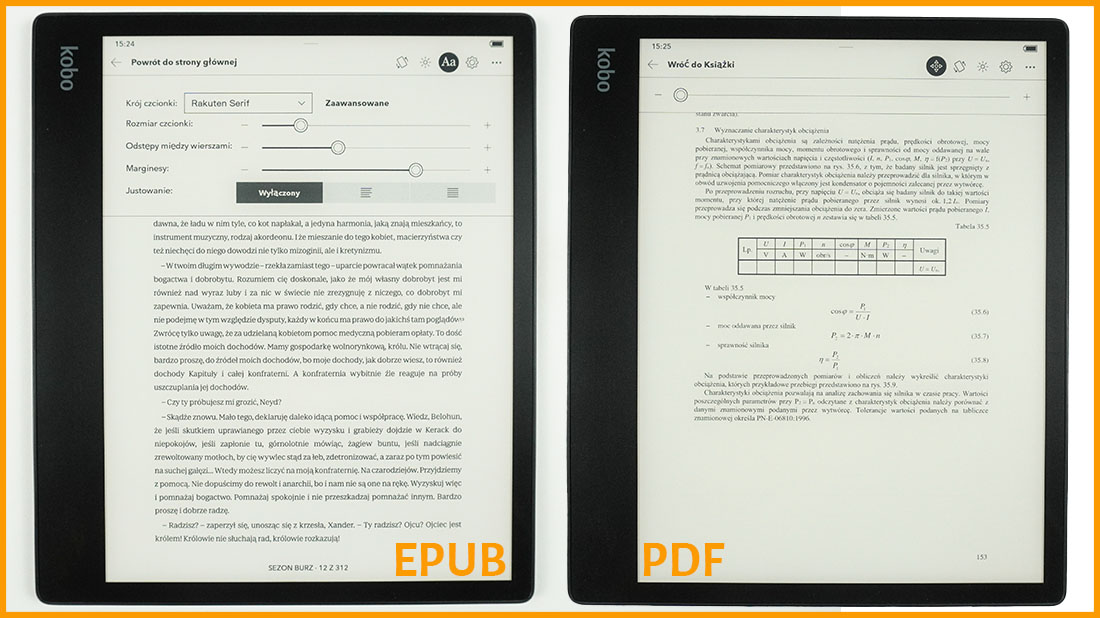 Kobo Elipsa 2E - ustawienia plików EPUB i PDF