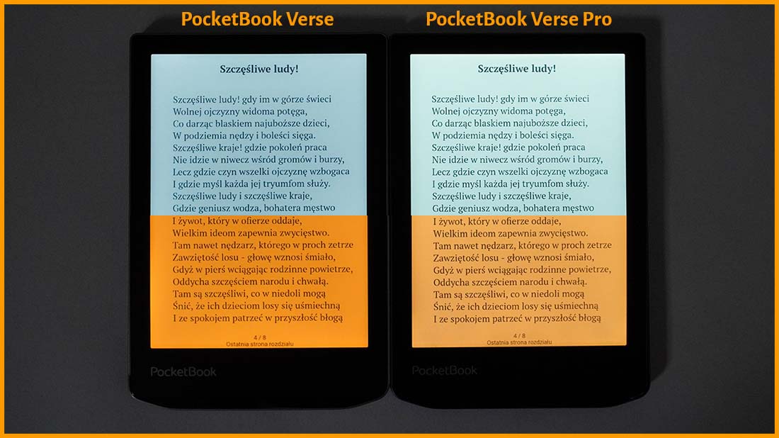 PocketBook Verse vs Verse Pro - podświetlenie ekranów