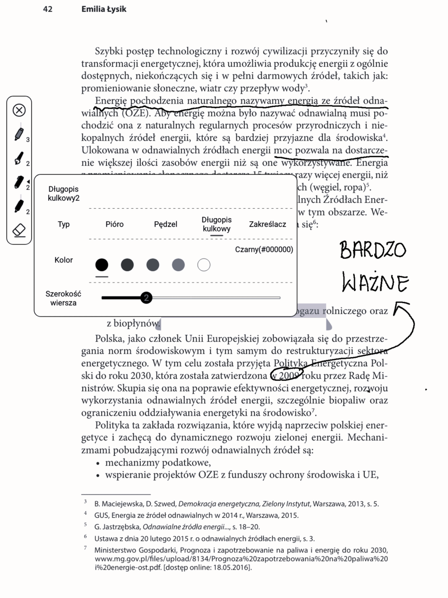 ustawienia przy czytaniu plików PDF na InkPad X Pro