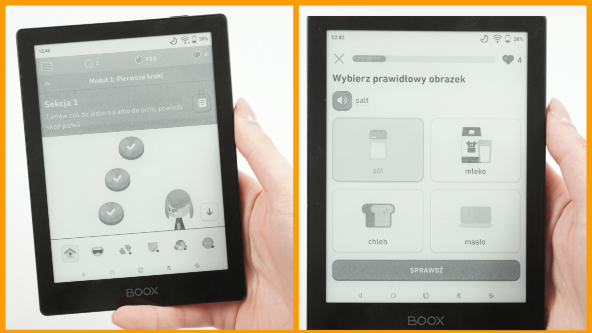 Działanie aplikacji Duolingo na czytniku Onyx Boox Poke 5