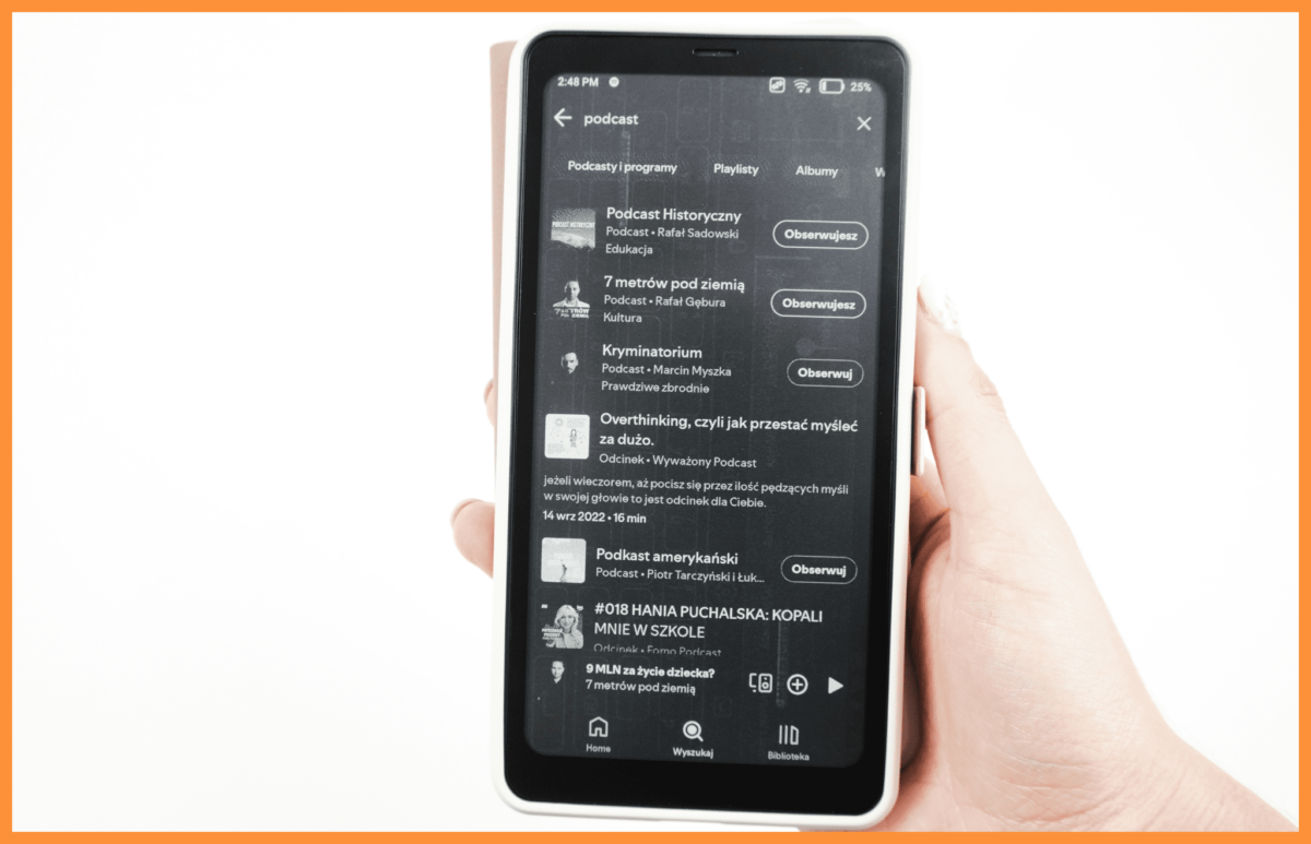 Aplikacja Spotify z muzyką i podcastami na czytniku Onyx Boox Palma