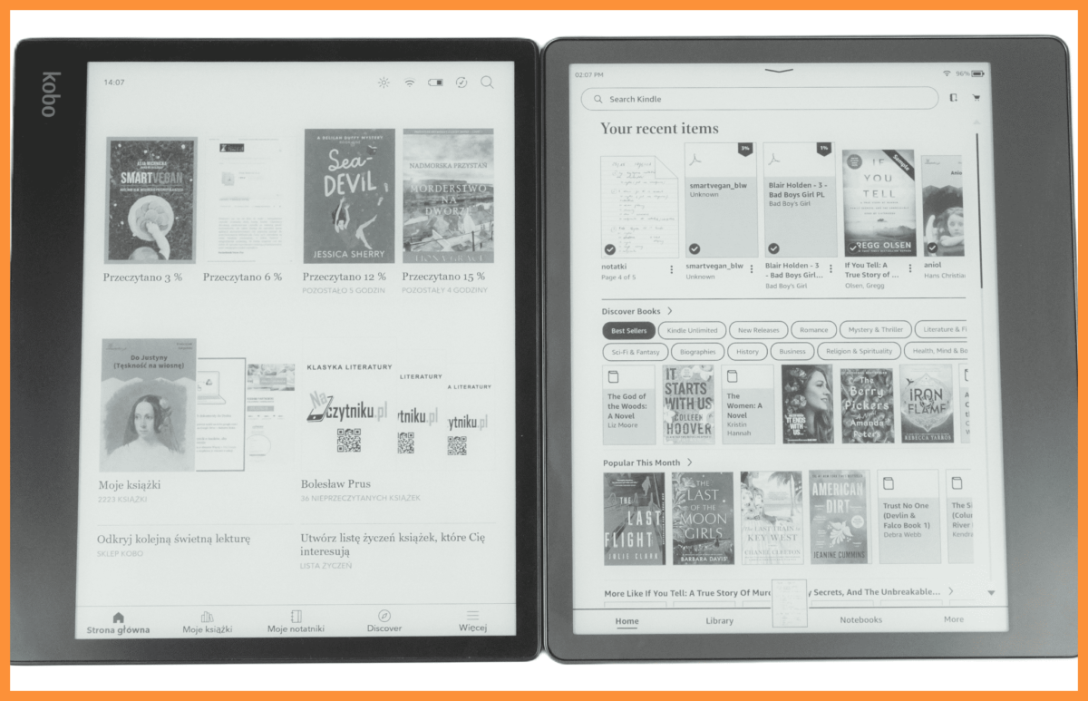 Kindle Scribe vs Kobo Elipsa 2E - interfejs