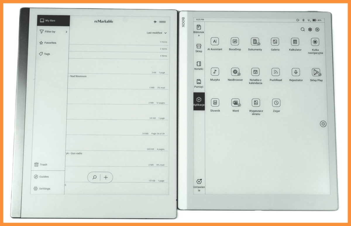 Onyx Boox Go 10.3 vs reMarkable 2 - interfejs