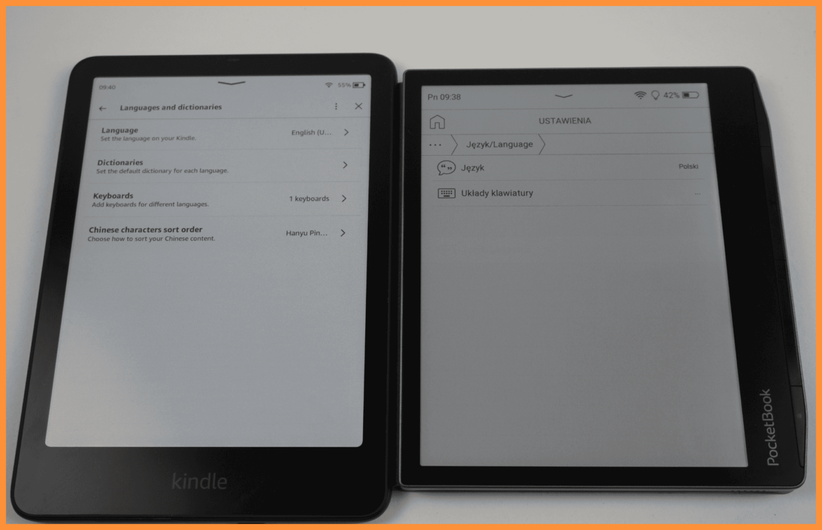 Menu opcji z wyborem języku na czytnikach