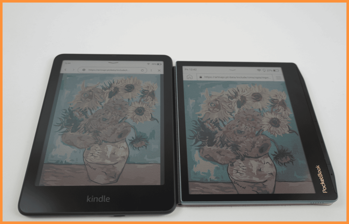 Przedstawienie obrazu Van Gogh'a na dwóch czytnikach bez podświetlenia