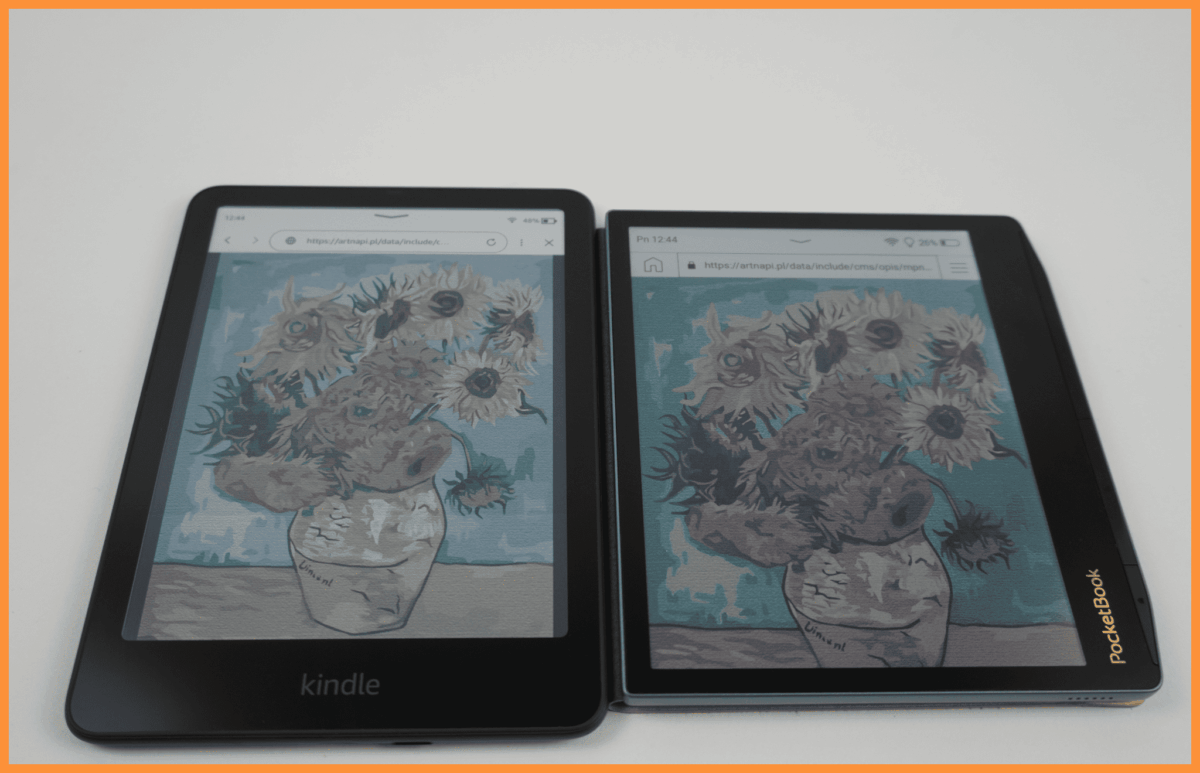 Przedstawienie obrazu Van Gogh'a na dwóch czytnikach z podświetleniem