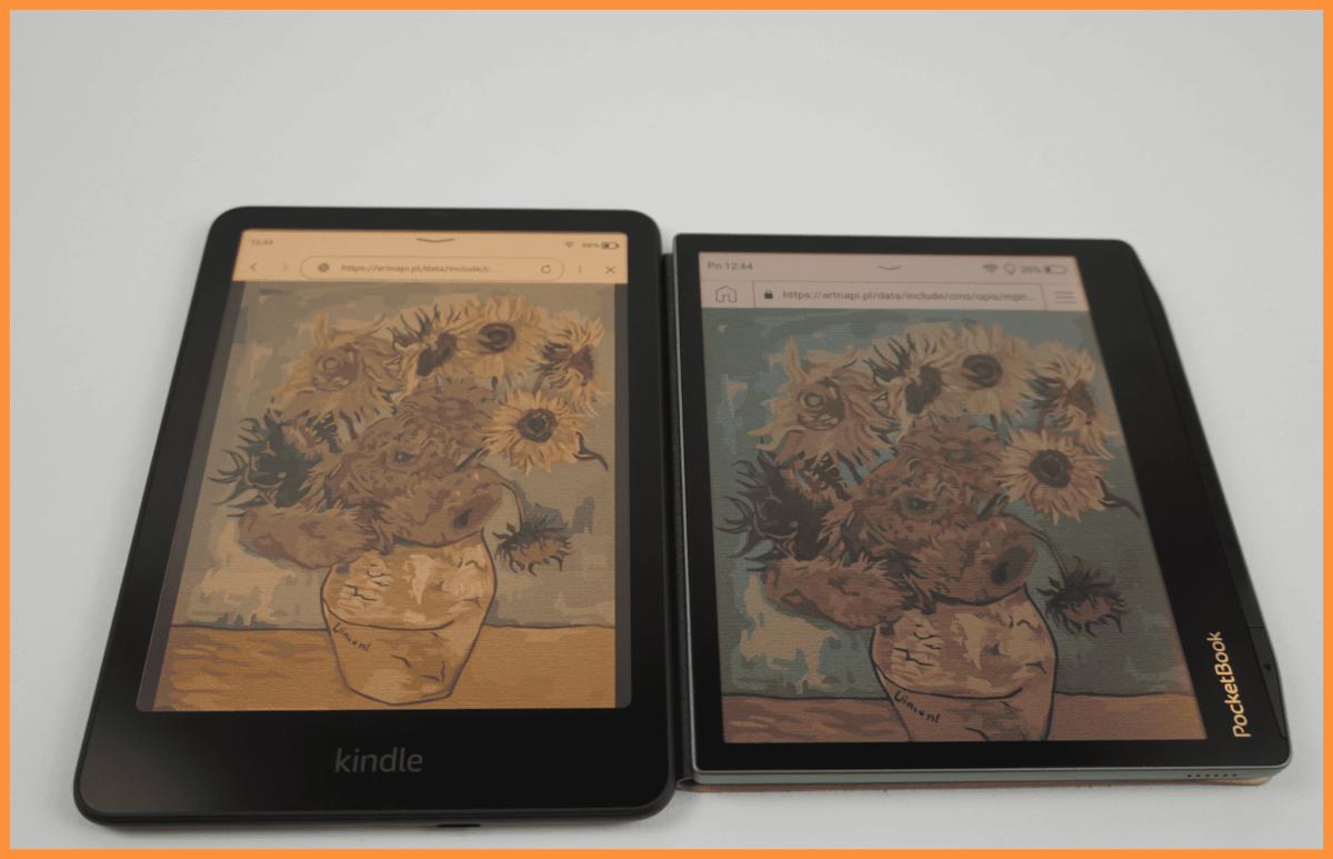 Przedstawienie obrazu Van Gogh'a na dwóch czytnikach z podświetleniem oraz najwyższą oferowaną temperaturą obrazu