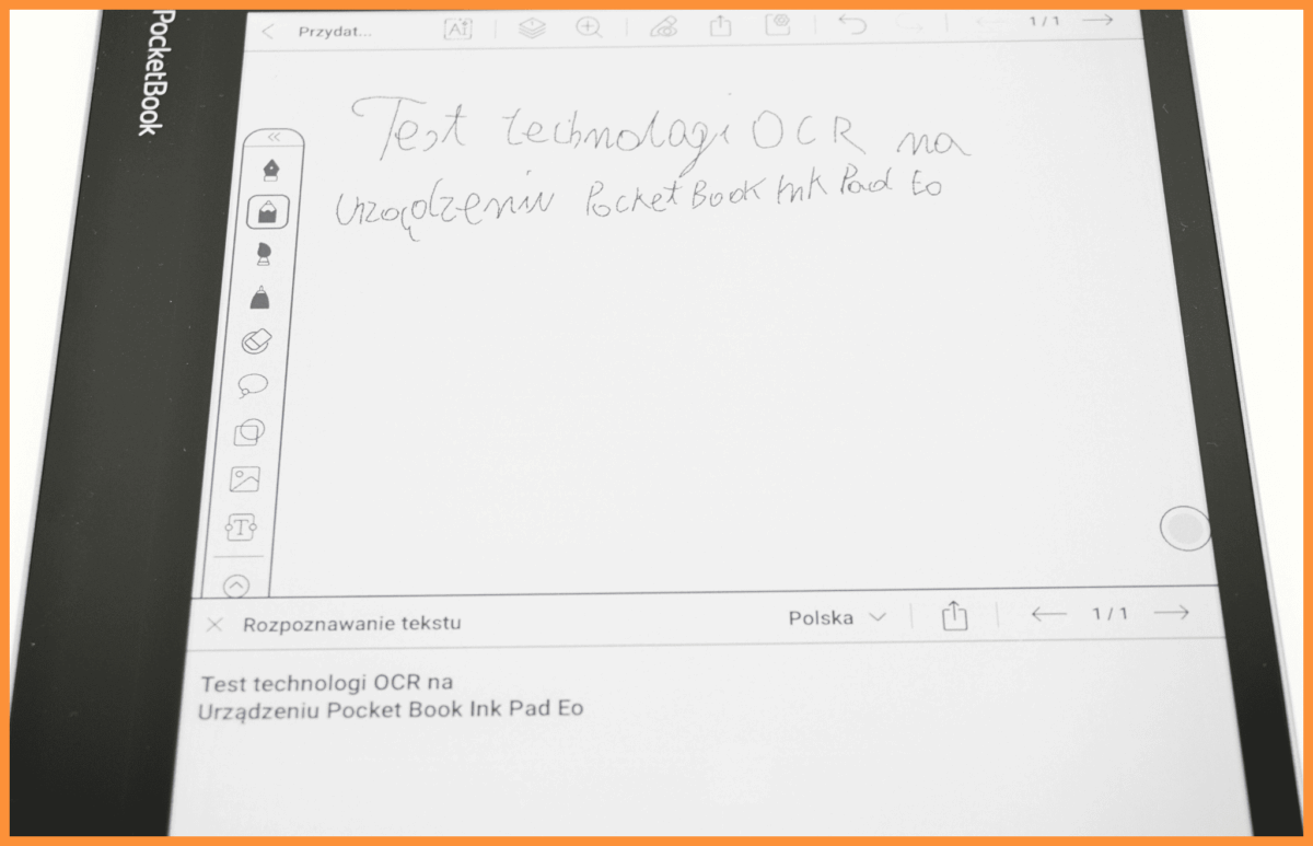 Prezentacja technologii OCR na e-notatniku PocketBook InkPad Eo