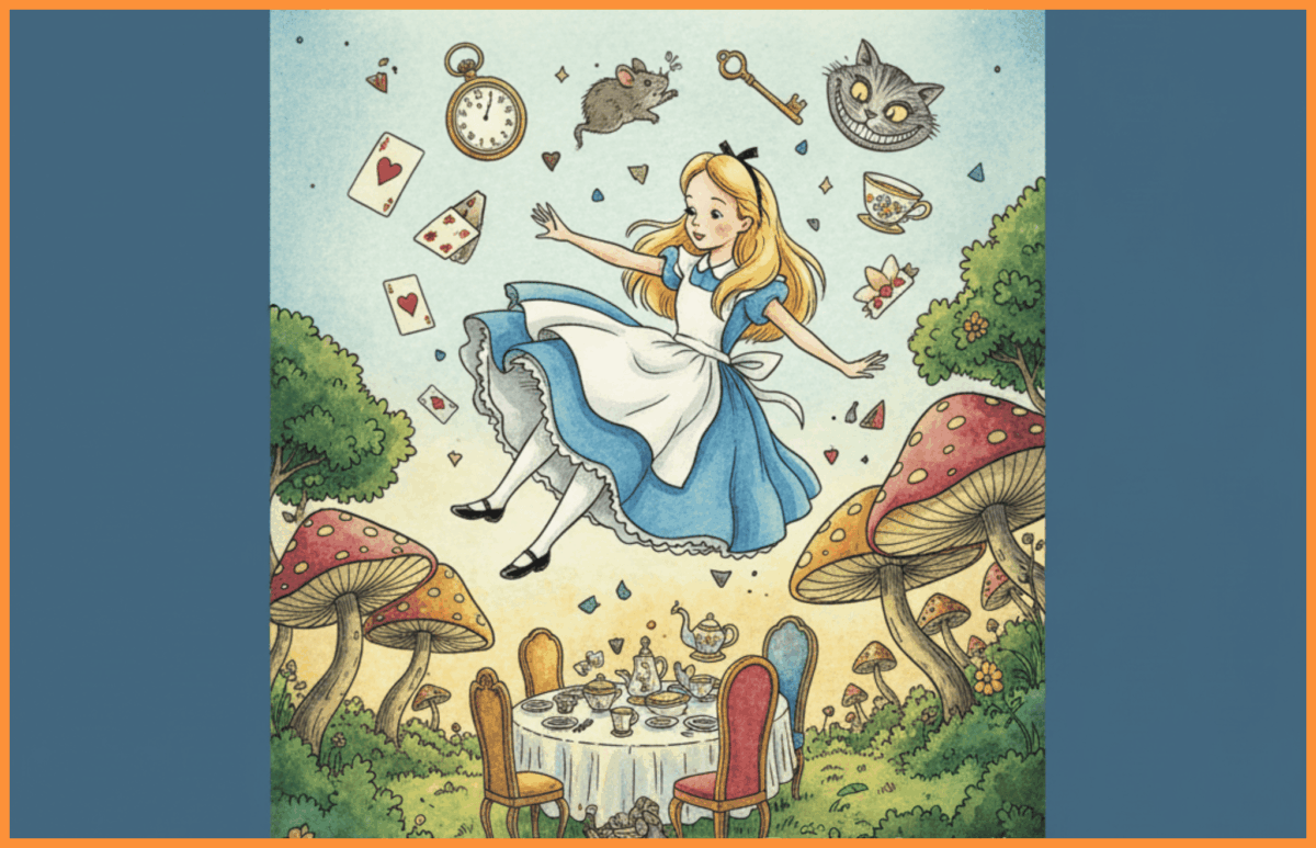 Ilustracja przedstawiająca wizualizacje książki Alicja w krainie czarów, która należy do top 10 ponadczasowych książek