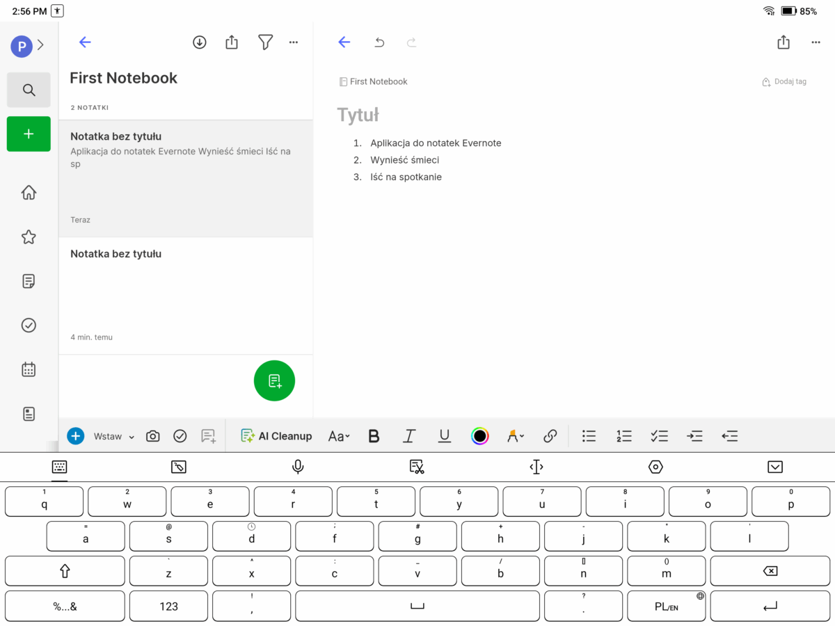 Aplikacja Evernote na czytniku Onyx Boox Tab X C