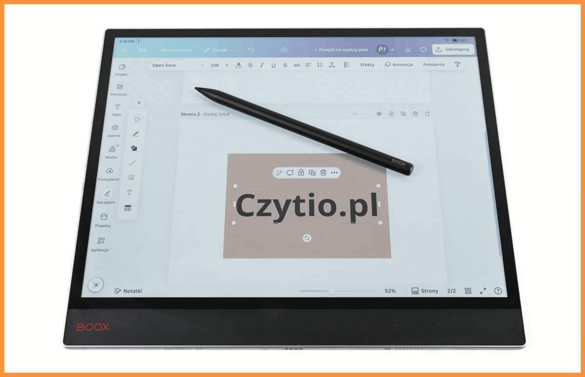 Aplikacja Canva na czytnik Onyx Boox Tab X C