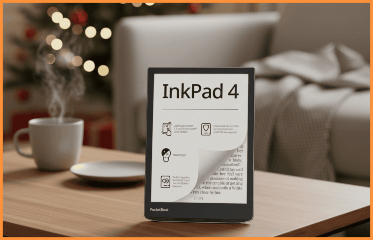 Czarno-biały czytnik PocketBook z dużym ekranem E-ink