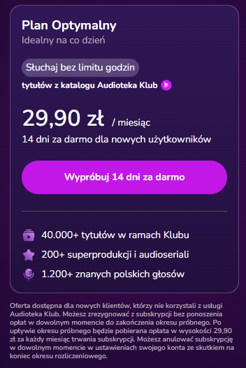 Ile kosztuje subskrypcja Audioteka plan optymalny