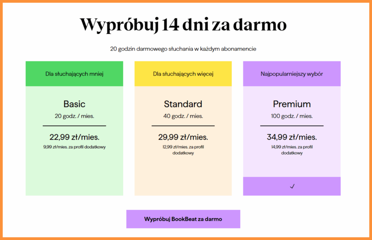 Plany subskrypcyjne dostępne na BookBeat