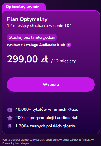 Plan optymalny na rok w Audiotece, ile kosztuje?