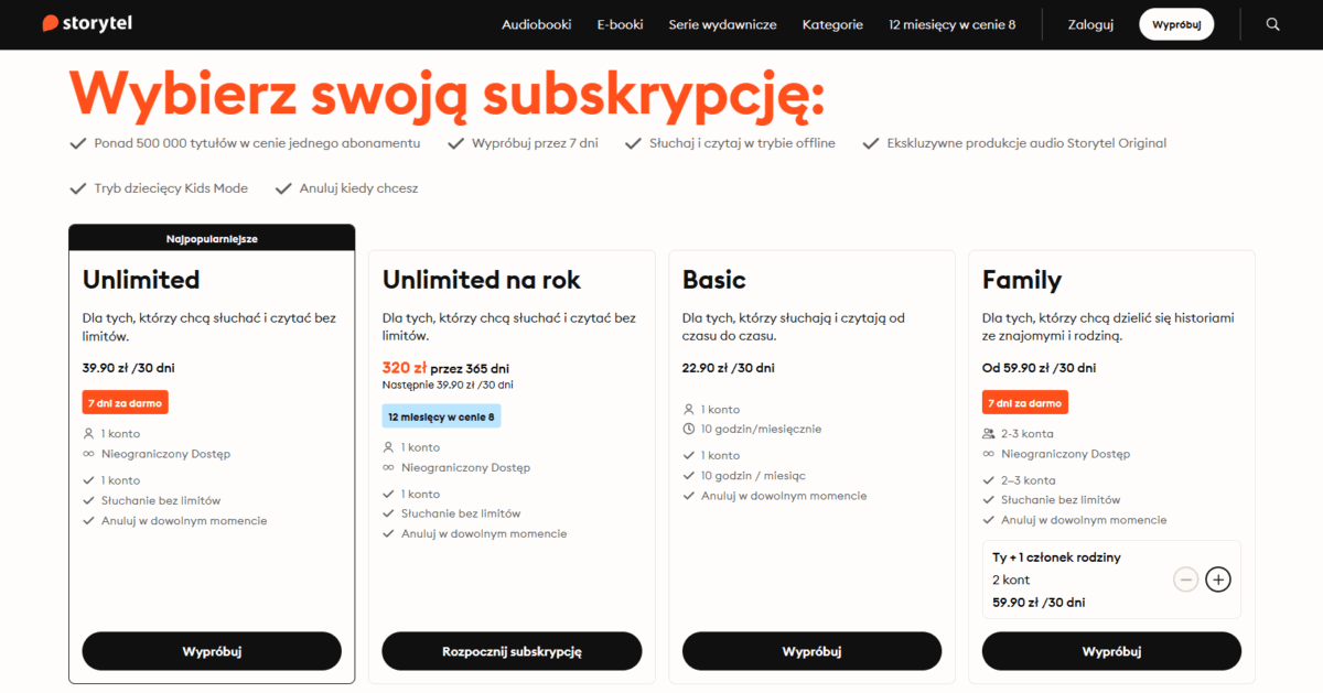 Cennik subskrypcji StoryTel