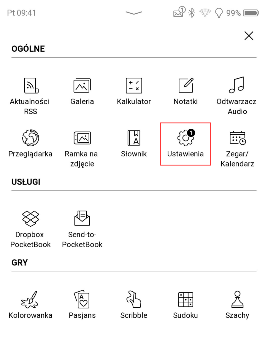 Jak wejść w opcje w czytniku PocketBook Era Color
