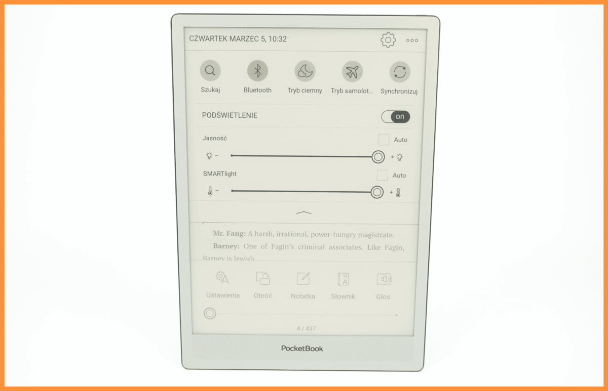 Podświetlenie w zytniku e-book oraz regulacja barwy światła