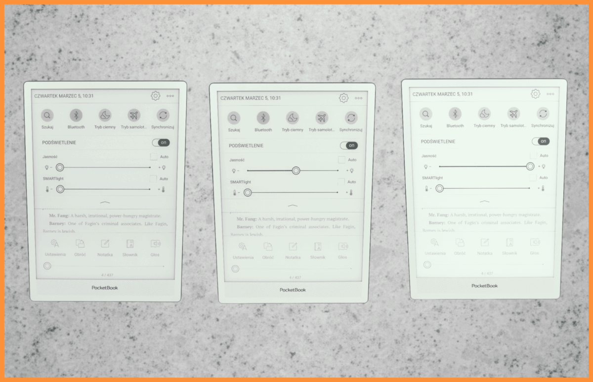 Podświetlenie w czytniku PocketBook InkPad One