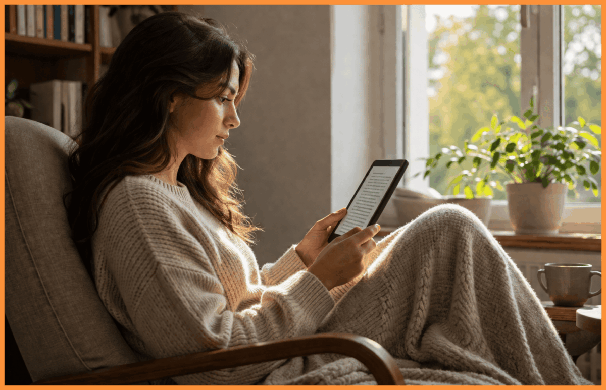 Kobieta trzymająca czytnik e-book