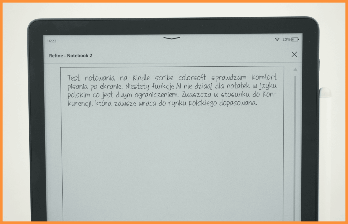 Test rozpoznawania pisma odręcznego na Kindle Scribe