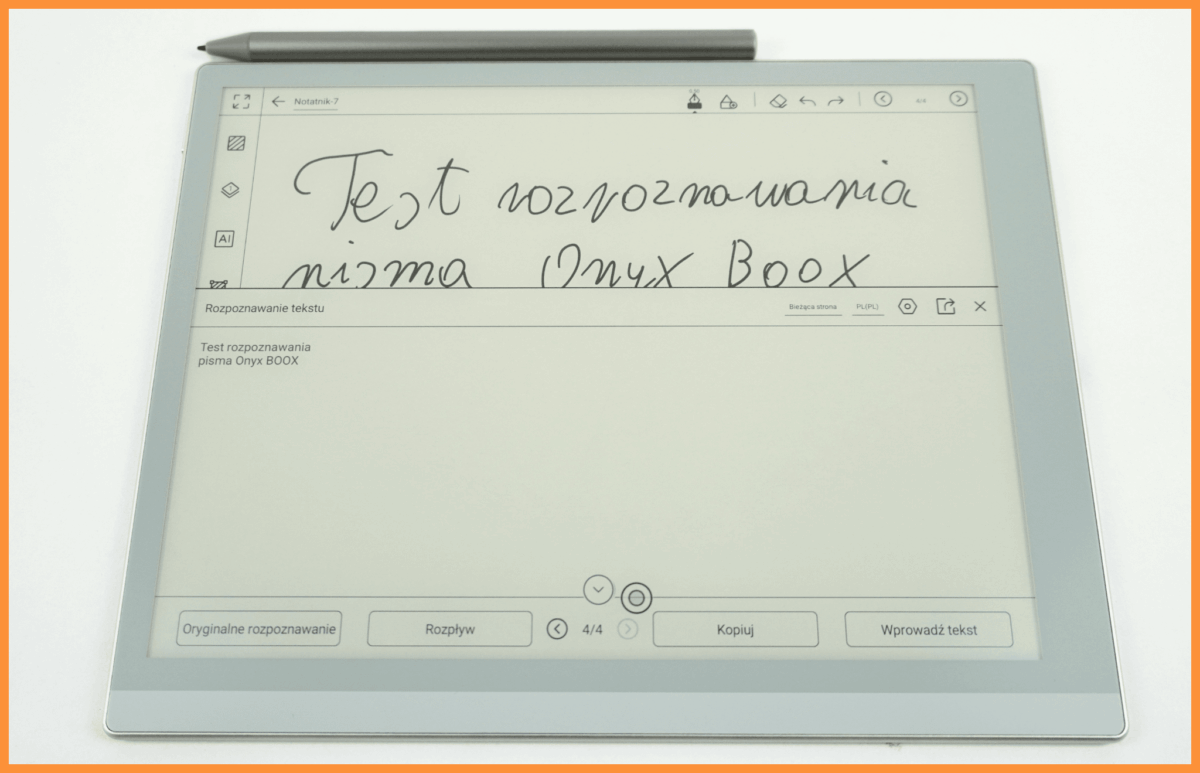 rozpoznawanie pisma Onyx Boox