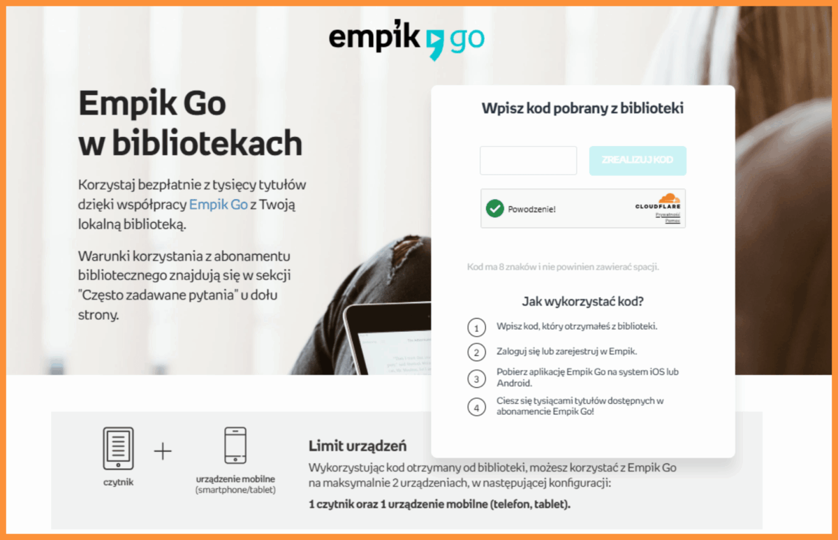 Dedykowana strona aktywacyjna kodów dla Empik Go z Biblioteki