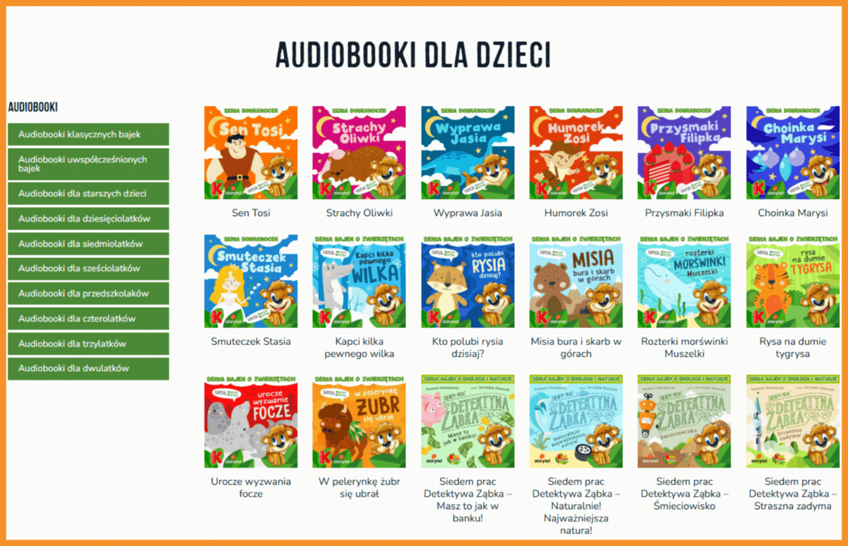 Strona internetowa kubus.pl z darmowymi audiobookami dla dzieci